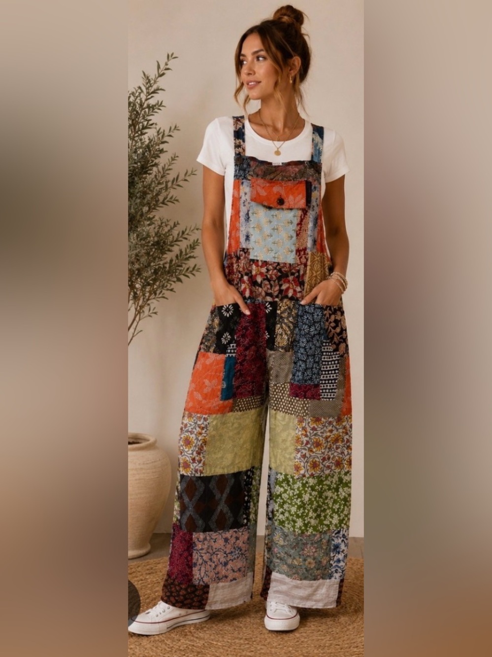 Ashley Stewart Patchwork Wide-Leg Jumpsuit in Multicolor